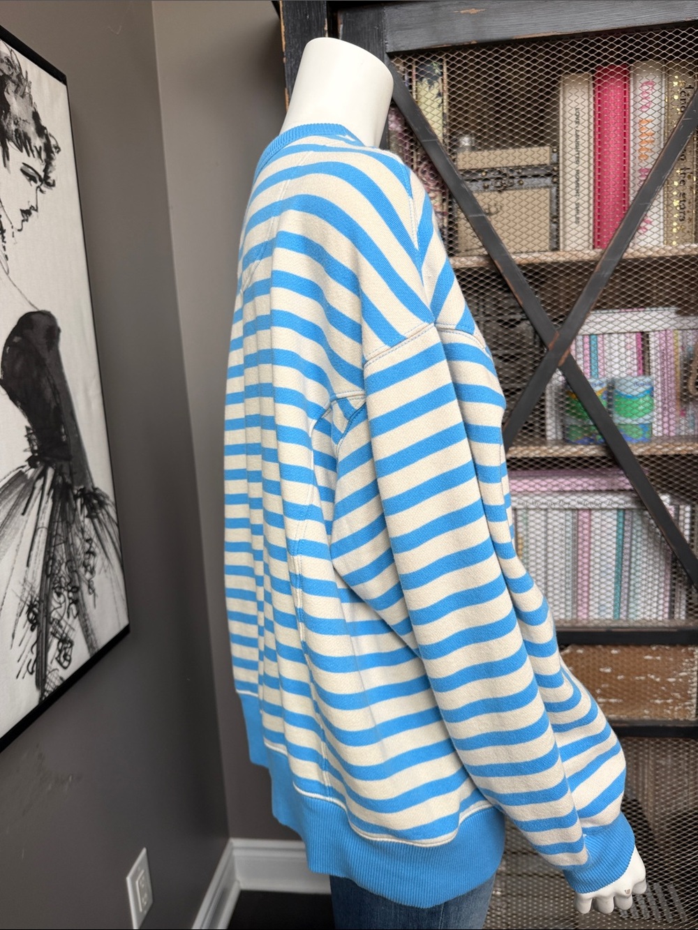 aerie Blue and Cream Striped Crewneck Sweater - Picture 4 of 6